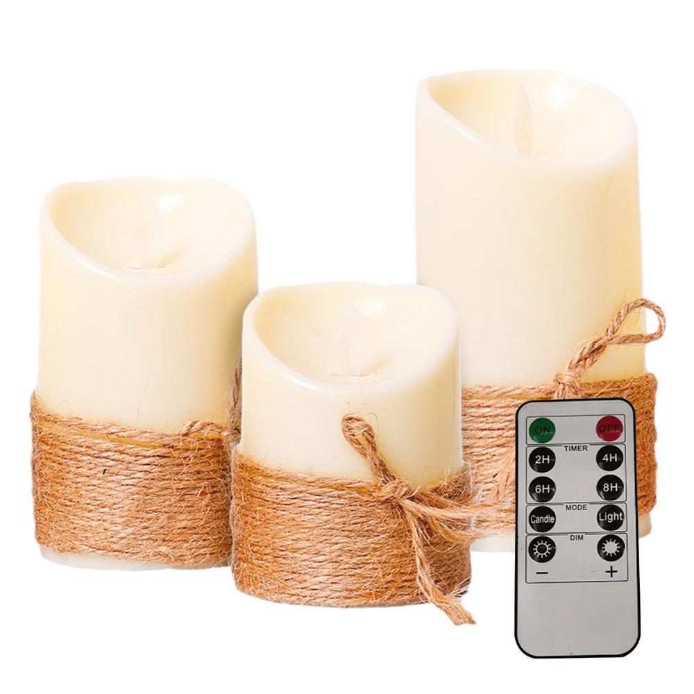 

Flameless LED Candles 3Pcs Flame Pillar Candles with Remote Control and Timer Candle Flickering Realistic Candle Gift Set білий