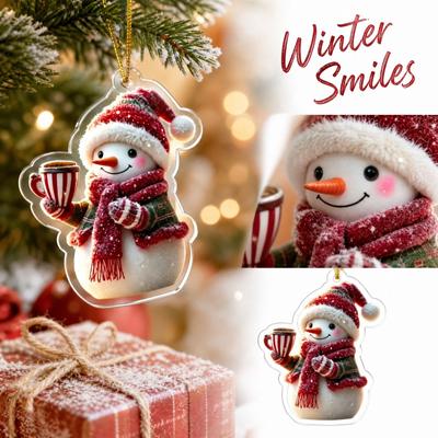 Acrylic Snowman Hanging Christmas Ornament with Hat and Scarf for Holiday Tree Decor