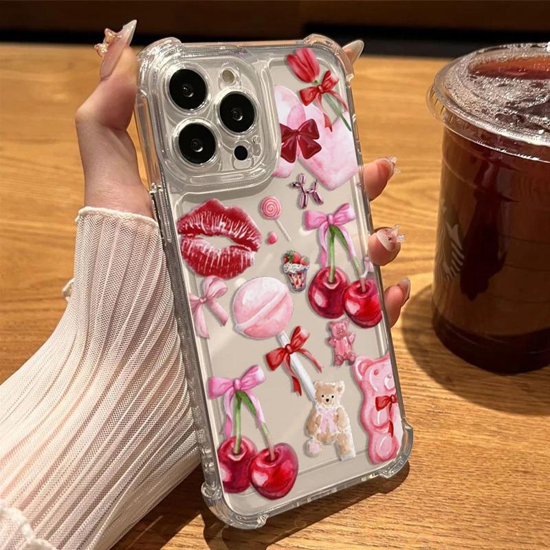 Case For Xiaomi 12T 15T Pro 15 POCO X8 PRO MAX M7 F7 Ultra X7 X5 X4 X3 F4 Fashion Bow Cherry Lichee Soft Transparent Cover