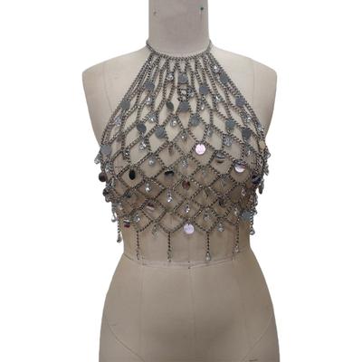 Harnais de poitrine à paillettes étincelantes Chaîne de corps Design en alliage fait main Parfait pour les concerts Événement en soirée