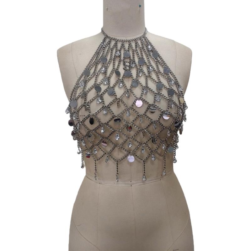 

Блестящая Сегментированная Шлейка на Грудь Цепочка на Тело Ручной Работы Дизайн из Сплава Идеально для Концертов Вечерних Мероприятий 1