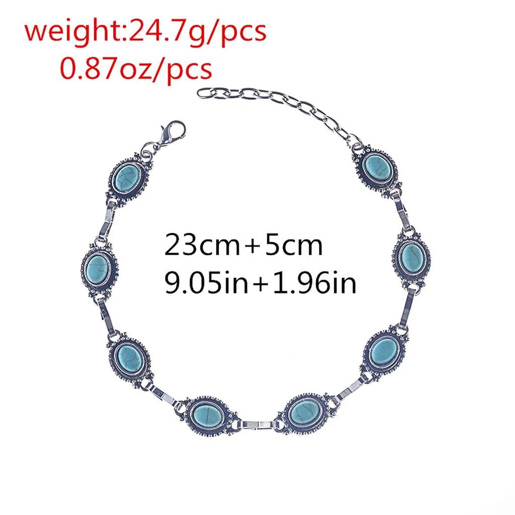 Beach Turquoise Foot Ornaments Simple Versatile Retro Ethnic-style Foot Chain Fashionable Metal Alloy Turquoise Foot Accessory