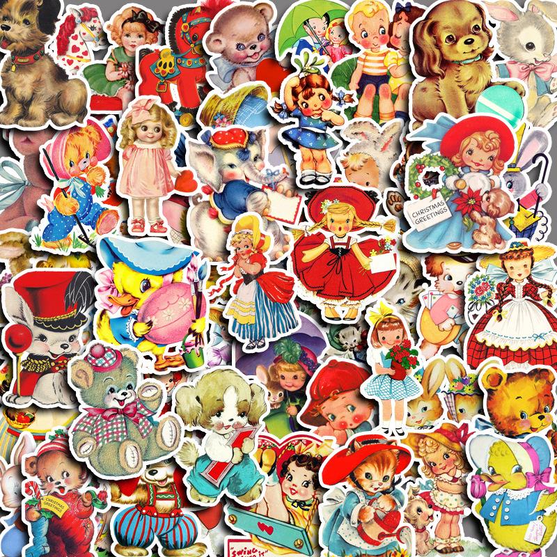 Retro Showa 50 Sheets of Cute Cartoon Character Stickers for Journals and DIY Crafts
