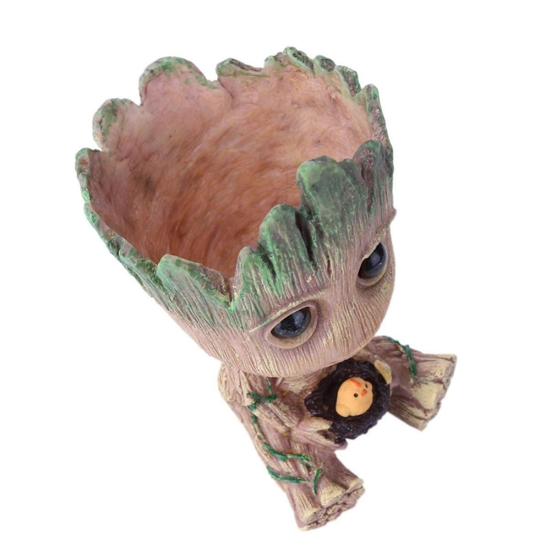 Lovely Handmade Carved Baby Groot Flower Pot Pen Holder Birthday Gift Home Decor