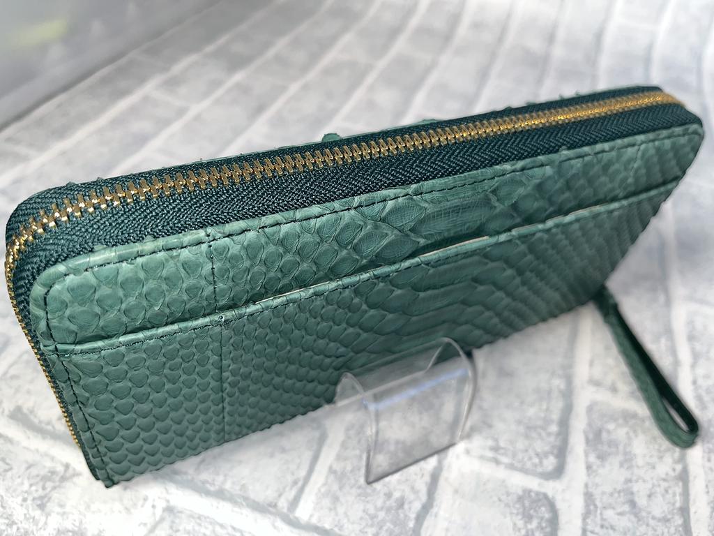 GUODI Genuine Python Leather Long Wallet with Zipper Closure and Card Case for Men and Women, TK-TT20LW1GF (Green), Wallet, Purse, Zipper Closure,