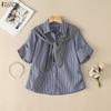 Blusa Casual de Mujer con Cuello Vuelto, Manga Corta Suelta a Rayas
