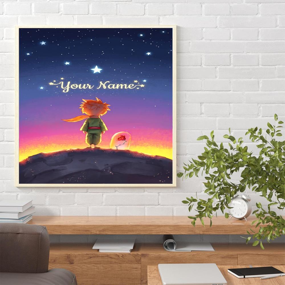 Little Prince Personalized Name Round Diamond Painting Kit Diamond Embroidery Painting Rhinestones Mosaic Frameless Handwork Decoration Arts