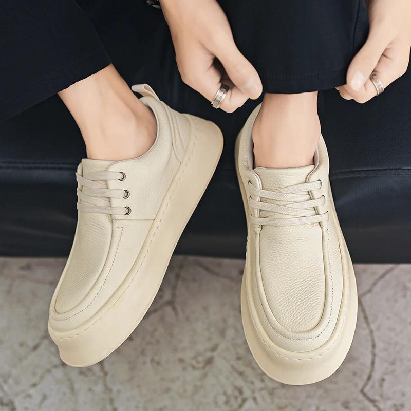 Men Casual Shoes High-Grade Leather Work Shoes Lace-up Flats Sneakers Platform British Business Party Dress Shoes For Male 39-44