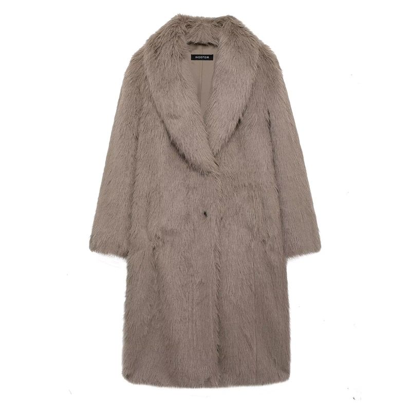 

Kaslead New Women clothes Western Style Artificial Fur Effect Plush Long Coat Outerwear 6318243 Taupe L