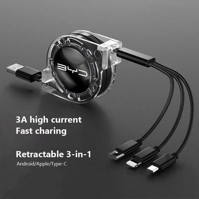 3 In 1 Fast Charger USB Data Cable Car Interior Accessory For BYD Atto 3 Yuan Plus Han Tang EV F3 E6 Dmi Song F0 Qin Pro G3 I3 E