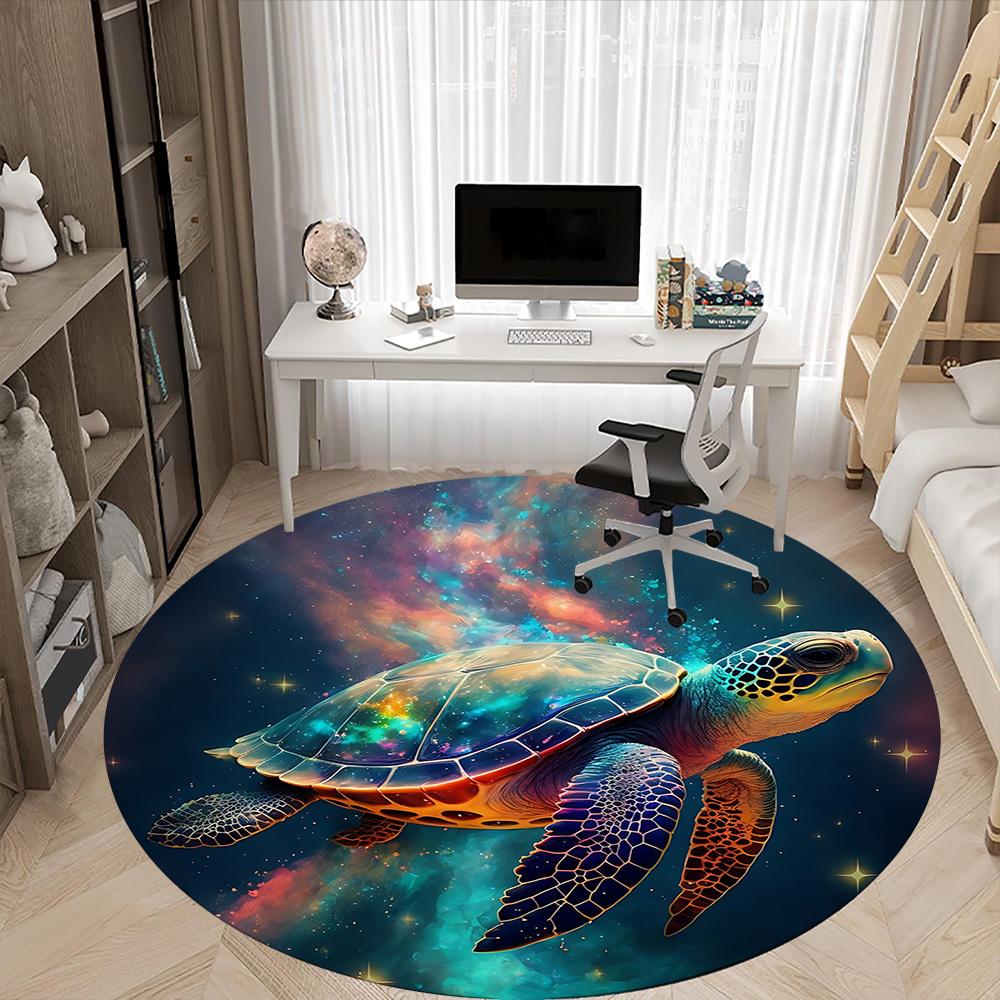 1PC Galactic Ocean Turtle Office Round Area Rug, Mat Suitable For Office, Under Office Chairs Bedroom Living Room Home Decor, Room Deco