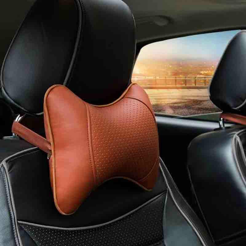 2pcs/set Car PU Headrest Seat Neck Pillow Four Seasons Common Bones Pillow Car Headrest Neck Pillow