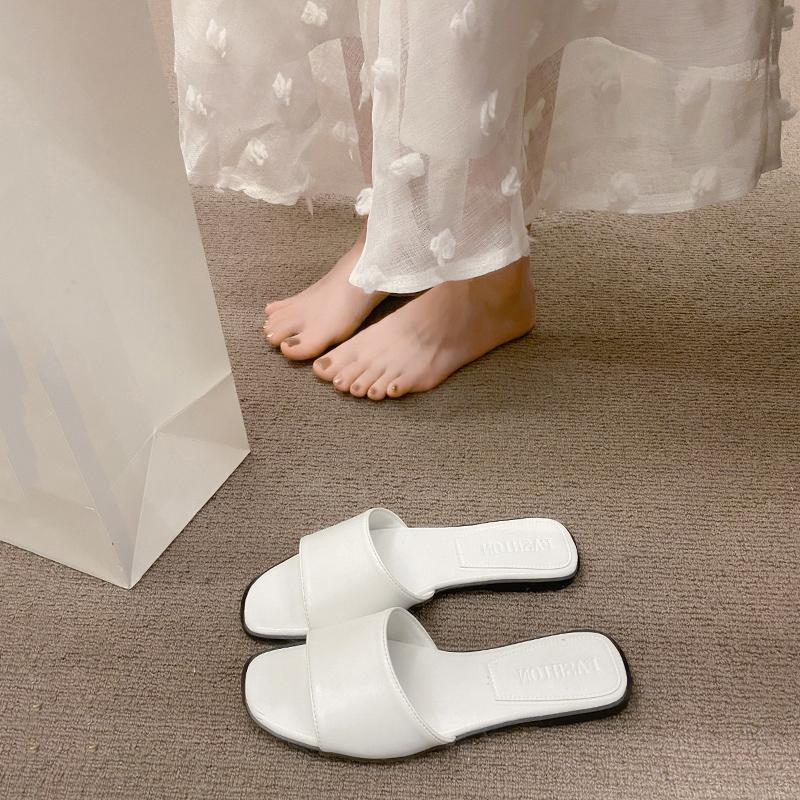 

Fashion Fashion Minimalist Single Band Slide Sandals Solid Color Women Slippers Summer New Outdoor Sandy Beach Open Toe Flat Shoes 40 белый