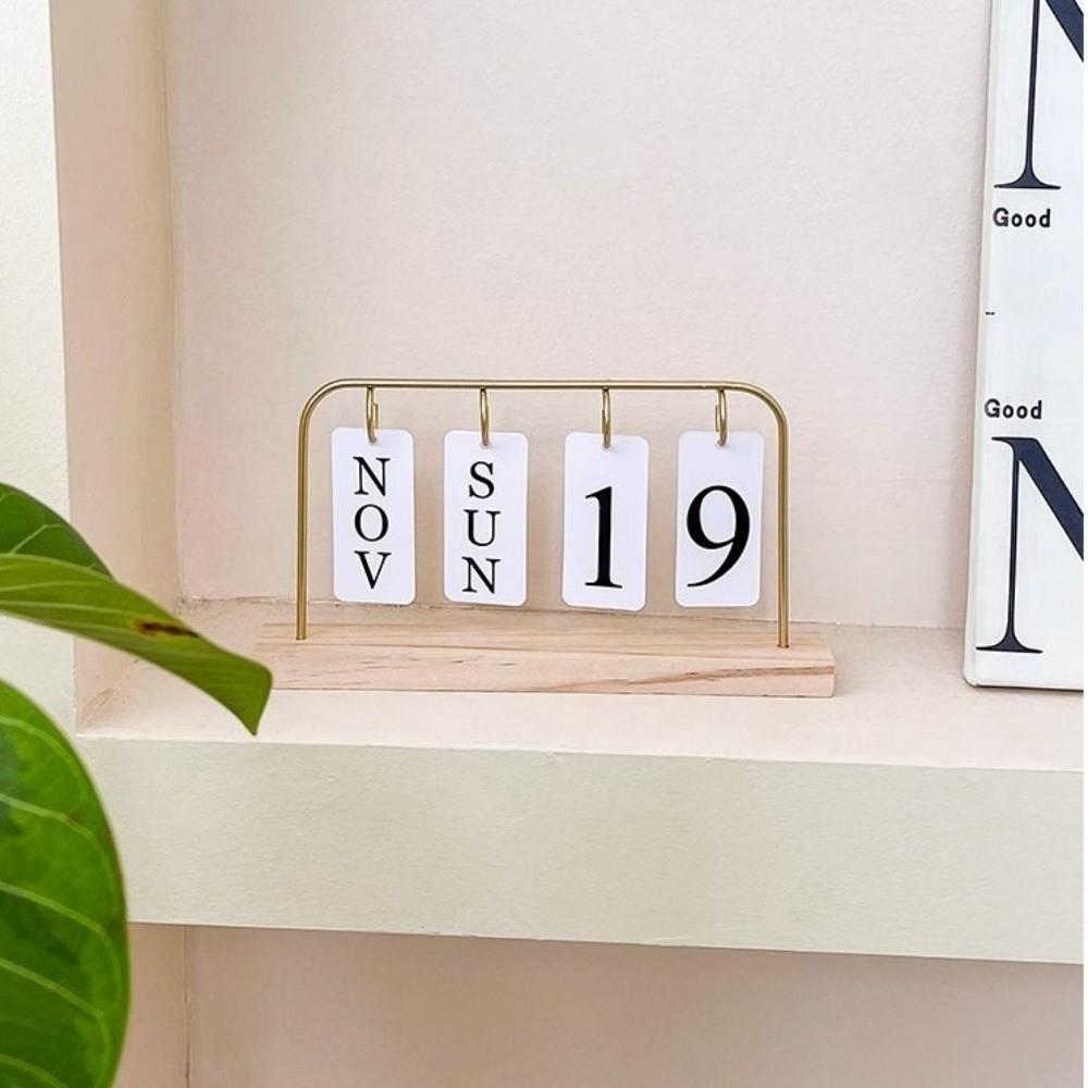 Trä Skrivbords Flip-kalender Vintage Vändsidig Design Stående Kalender Datumvisning DIY Träkalender Skrivbordsdisplay