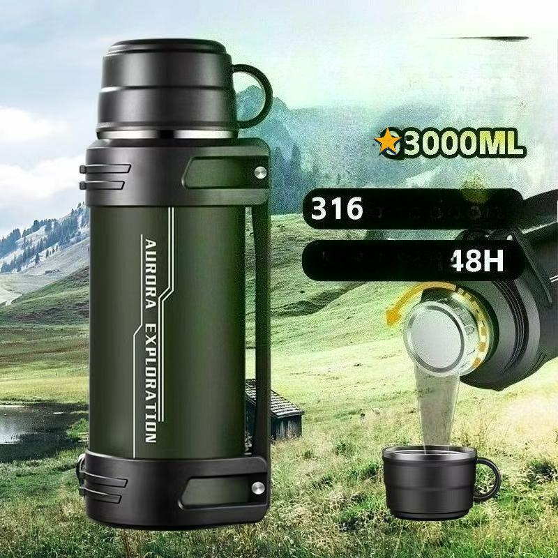 Large-capacity Thermos Pot 316 Stainless Steel Travel Pot Thermos Cold Cup Construction Site Household Thermos Bottle nero