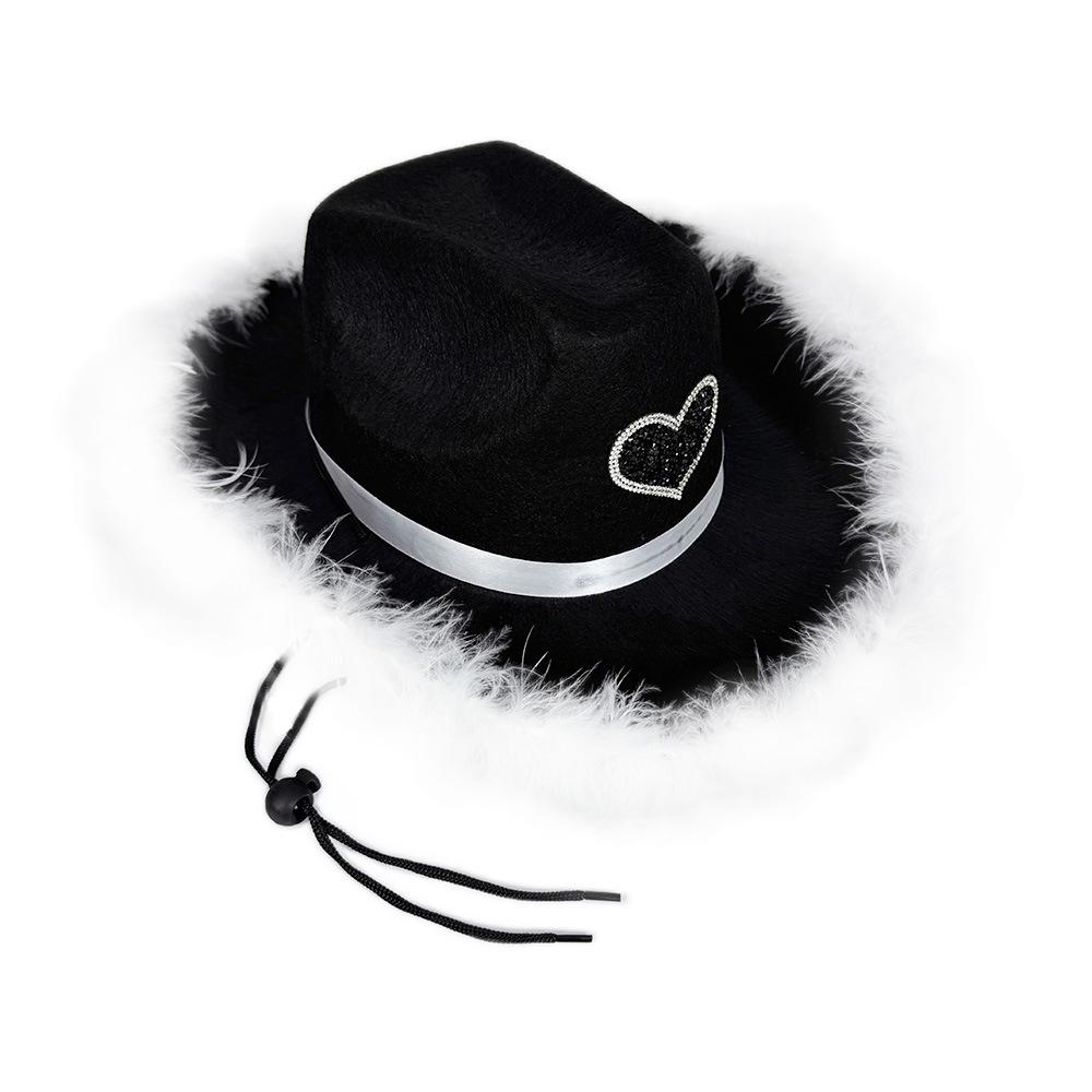 Rhinestone Love Heart Women Glitter Cowboy Hat Fur-edged Cowgirl Hats Women Funny Performance Costume Cosplay Hat for Wedding