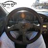 Racing Drift Sport Steering Wheel Real Leather 14inch With Red Stitching 350mm Diameter For Car Universal Modified