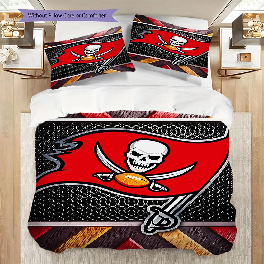 Tampa Bay Buccaneers Pattern Bedding Quilt Set Quilt Cover Pillowcase Home Decoration Birthday Gift (1 * Duvet Cover + 2 * Pillowcase, Without Core)