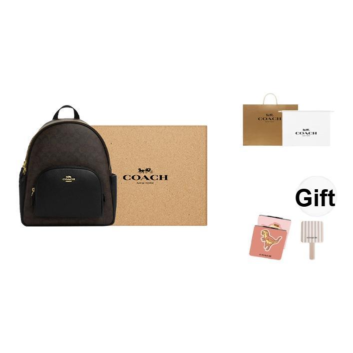 Coach Mochila de Cuero con Cierre de Cremallera y Monograma Double C, Pista 27, Grande para Mujer, Color Nogal Negro, CZ176-IMXAQ