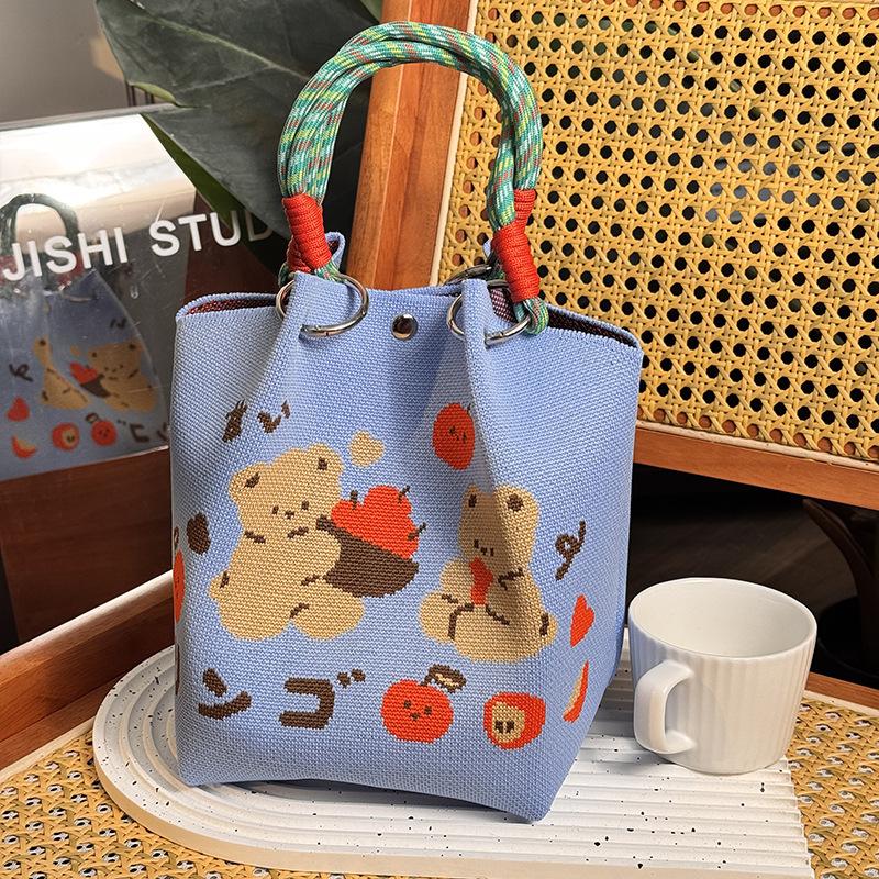 Market general knitted ring buckle bag portable work out large capacity handbag commuting small square bag storage bag