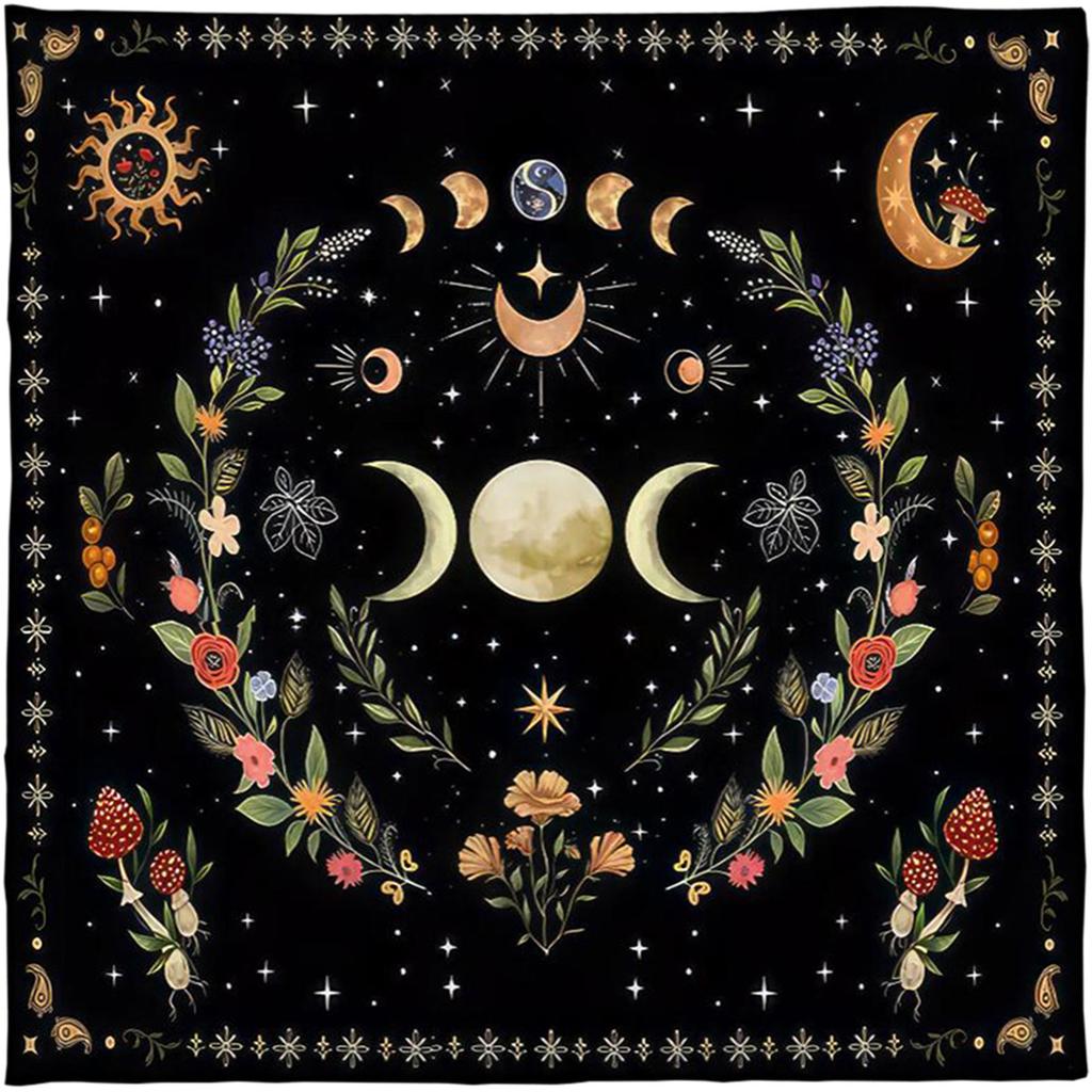 Tovaglia Tarot Tovaglia Altari Fasi Lunari Fiore Astrologia Tovaglia Tappeto per Carte Divinatorie Arazzo Decorazione Murale