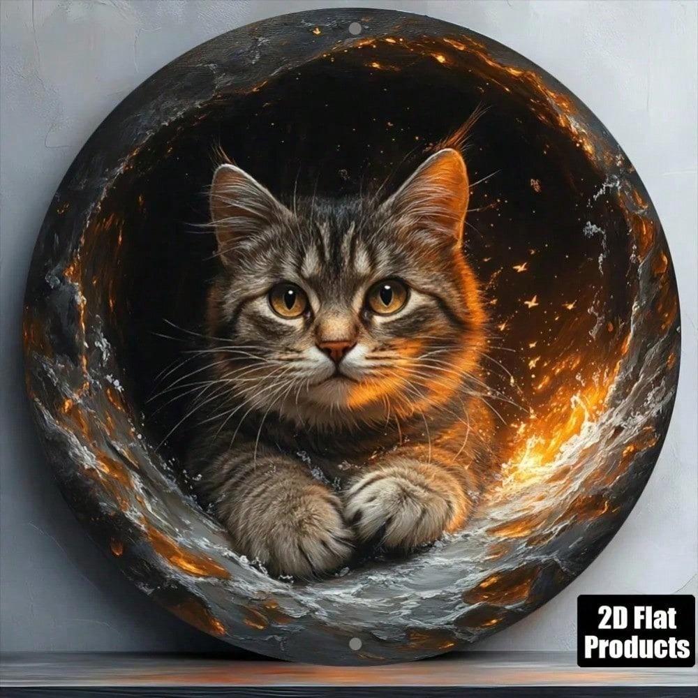 Vintage Retro Cat Metal Wall Sign 8 Inch Round Aluminum Plaque Home Bar Cafe Indoor Outdoor Decor