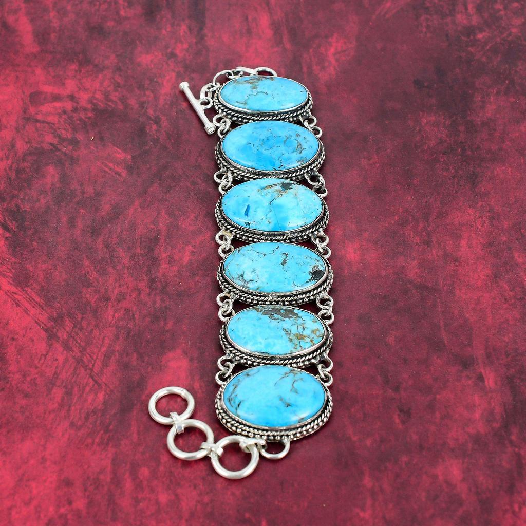 Blue Turquoise Bracelet, 925 Solid Sterling Silver Bracelet, Lovely Jewelry Wedding Gift, Handmade Gemstone Jewelry Gift For Love