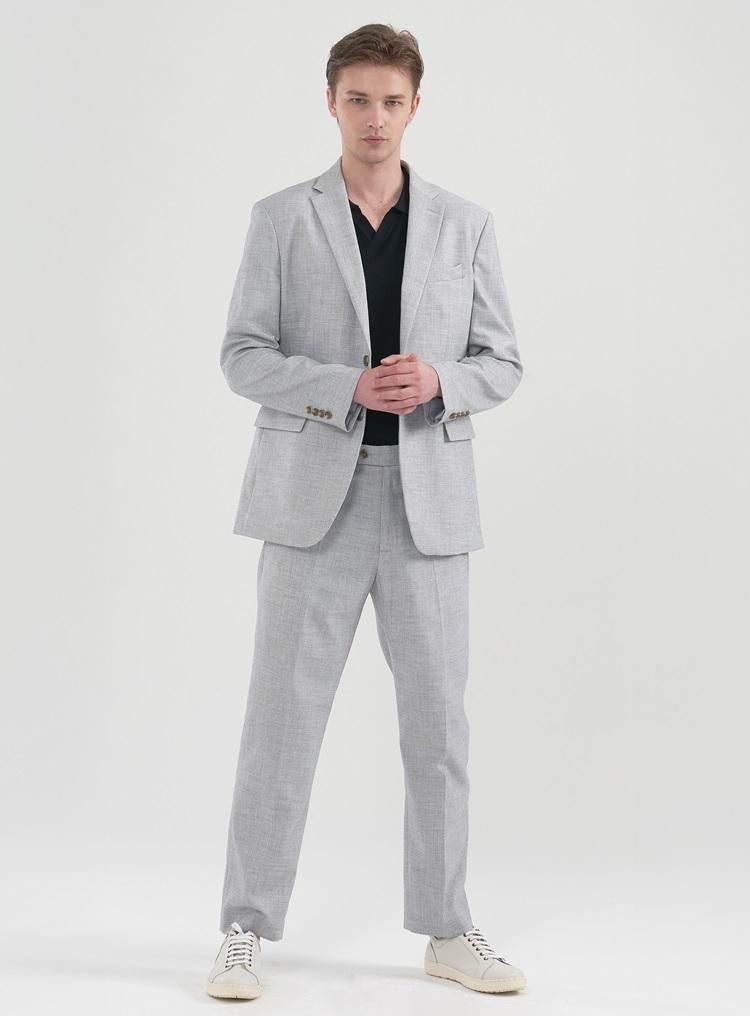 COMSPACE1980 [M~5Xl] Comfort Tapered Half-Banding Slacks_Light Gray