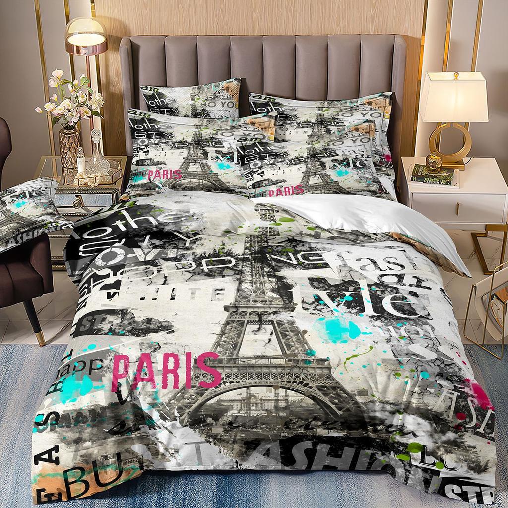 Eiffel Tower Bedding Three-Piece Cherry Blossom 3D Digital Printing Direct Sales