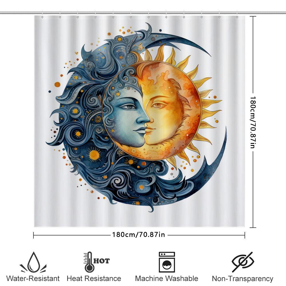Creative Moon Sun Print Shower Curtain Waterproof Fabric Decorative Home Bath Tub Decoration Wall Hanging Artistic Design For Ba