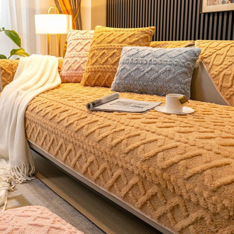 Plush Sofa Cushion Winter Non-slip Seat Cushion Thickened Warm Sofa Cover Simple Modern Winter Sofa Towel