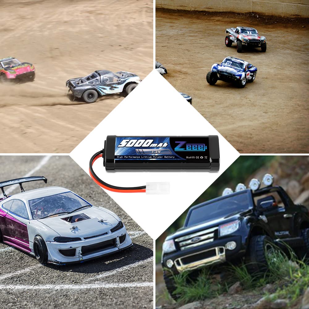 Zeee 7.2V 5000mAh NiMH Battery with TAMIYA Plug, 2-Pack, High Capacity, for RC Cars, RC Boats, Racing Cars, and More