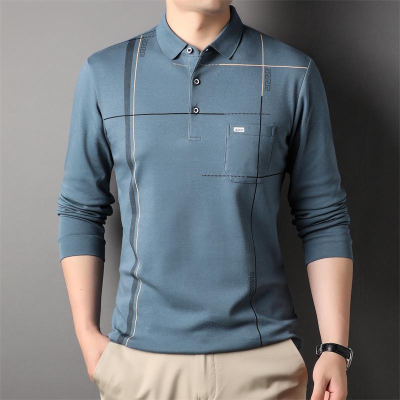 Весенняя футболка с воротником-поло и длинными рукавами в полоску — фото 8