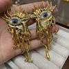 Xia Pa Rui Li Eye Earrings Exaggerated Blue Eye Earrings Women'S Retro Fringed Copper Plated Real Gold Color Retention Earrings