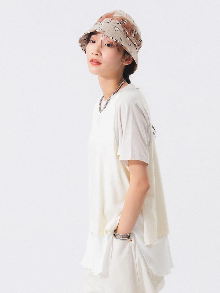 Beams Boy S/S Layered Short Sleeve Tee, Women's, Beige, Free Size