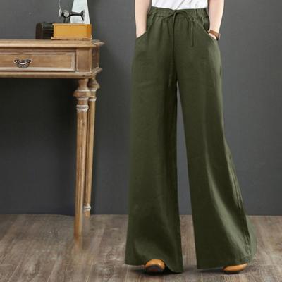 Women Spring Summer Cotton Linen Pants Casual Elastic Waist Wide Leg Trousers Fashion Loose Long Pants