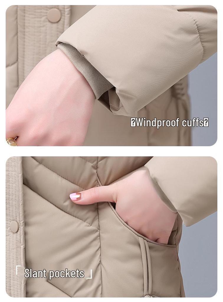 Women's Mid-Length Slimming Down Cotton Jacket with Large Fur Collar - Winter Padded Coat for Mothers & Elderly.