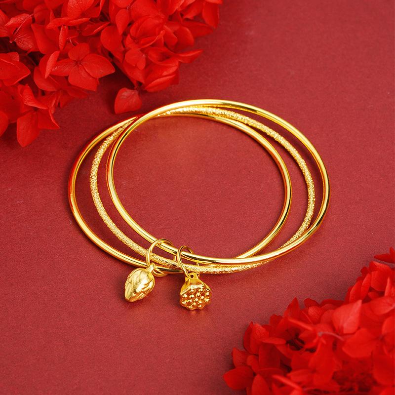 Vintage Three-Ring Lotus Seedpod Bracelet Women's 24K Gold AU999 - Lucky Meaning, Ideal Gift for Friends