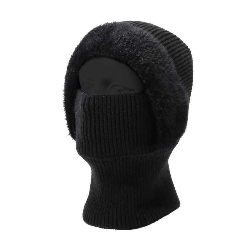 Winter Hat Men Women Velvet Thick Warm Knitted Hat Outdoor Solid Color Hat Scarf Integrated Hat