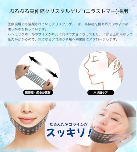 Face lifting mask crystal gel material reusable double chin care V-line tightening compatible multitasking made Japan.