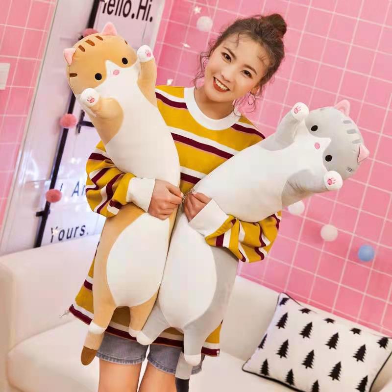Long Cat Plush Body Pillow Cute Stuffed Animal Hugging Doll Sidesleeper Support Leg Rest Bed Sofa Decor Gift