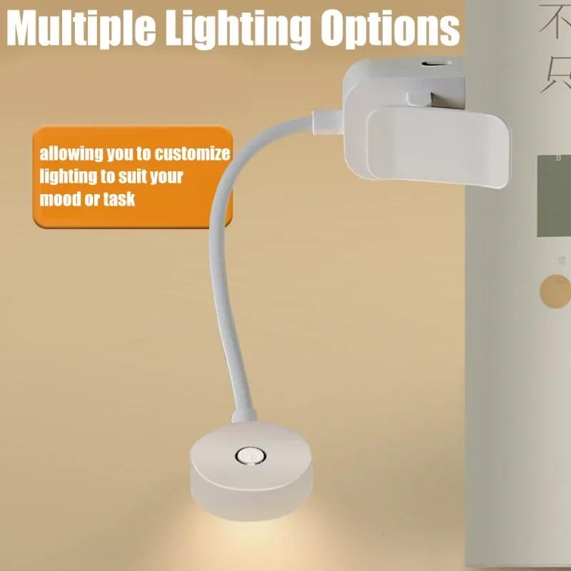 Mini LED Book Light Portable Clip Table Lamp 3 Mode Eye Protection Battery Powered Dimmable Bedside Reading Lamp USB Night Light