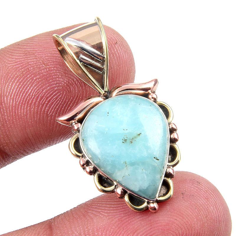 

Natural Amazonite Gemstone 925 Solid Sterling Silver Two Tone Pendant 1.25 F5z60