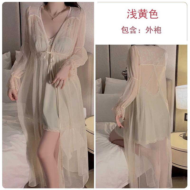Women's Plus Size Lace Deep V Padded Backless Cami Sleep Dress with Robe Lounge Set