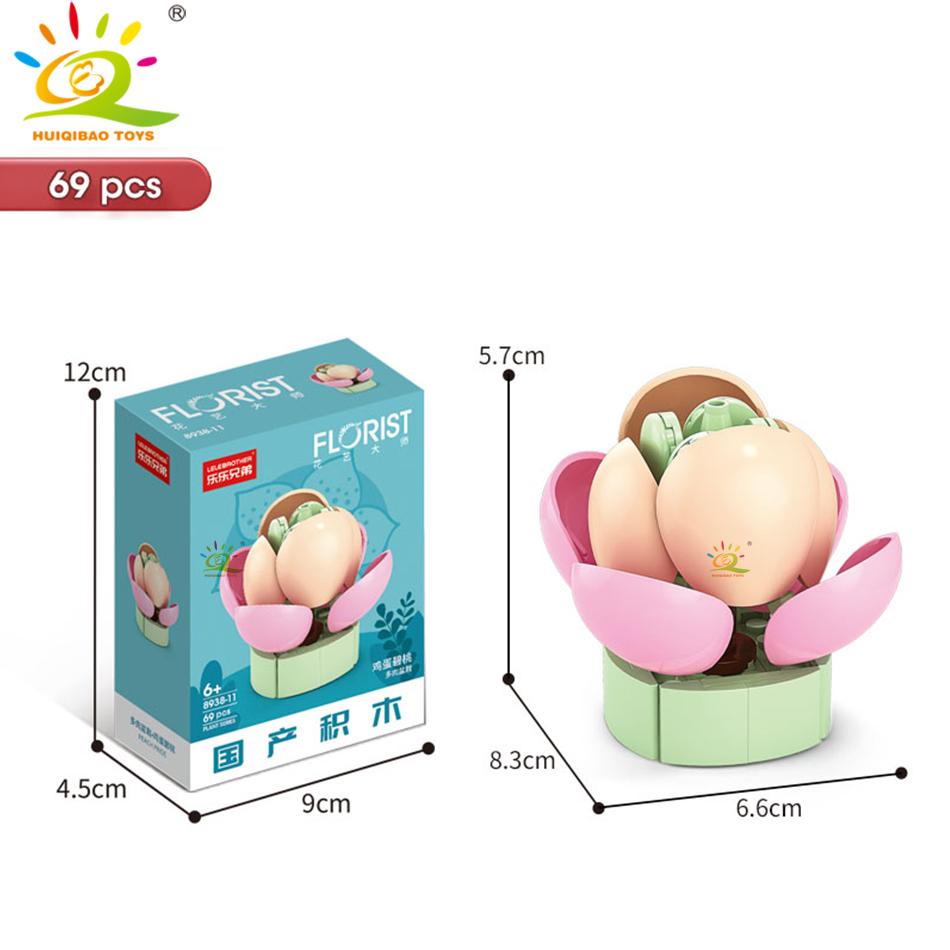 HUIQIBAO MOC Flower Succulent Potted Model Building Block DIY Eternal Bouquet Home Desk Plant Decor Brick Girl Gift Children Toy