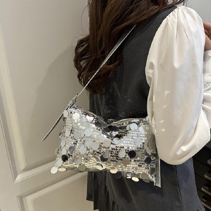 Simple Solid Color Sequin Design Women Casual Shoulder Bag For Street Fashion Looks