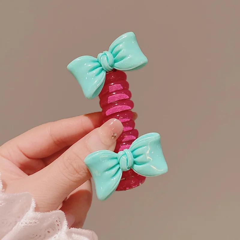 1PC New Lovely Beaded Big Flowers Elastic Spiral Hair Rope Head Rope Ponytail Hair Ring Rubber Band Headdress For Kids