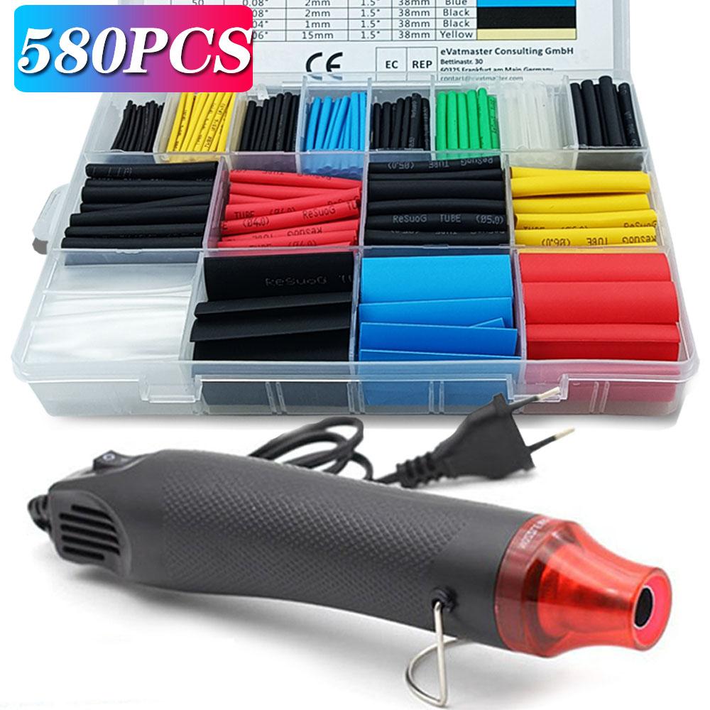 

Комплект термозбіжної трубки 580/328/127 шт. 2:1 Shrinkable Wire Shrinking Wrap Tubing Wire Connect Cover Protection with Hot Air Gun