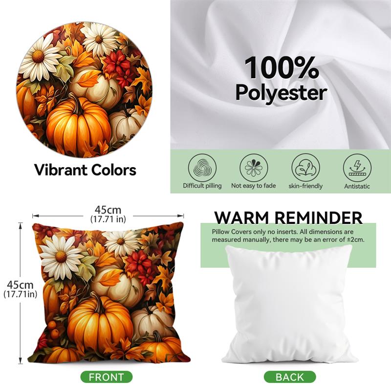 Autumn Pumpkin Cushions Pillowcase Printed Polyester 45x45cm Throw Pillow Cover Decorative Sofa Cushion Pillowslip Home Decor