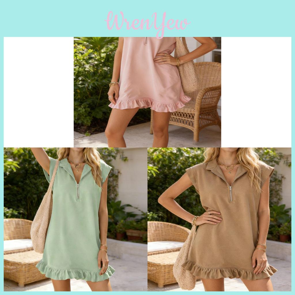 Summer V Neck Dress With Pockets And Zipper For Casual Wear